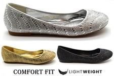 Womens Flat Glitter Pump Slip