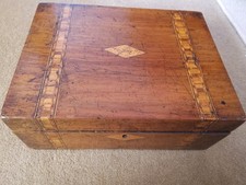 Old VICTORIAN Inlay Wooden Box Hinged Letters Storage Keepsake Treasure Vintage