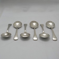 OLD ENGLISH Design James Dixon Sheffield Silver Service Cutlery Six Soup Spoons