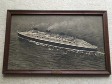 C1930s ERA ORIGINAL S.S NORMANDIE FRENCH LINE TRAVEL AGENTS ADVERTISING PICTURE