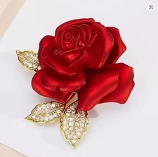 Elegant Red Rose Brooch –