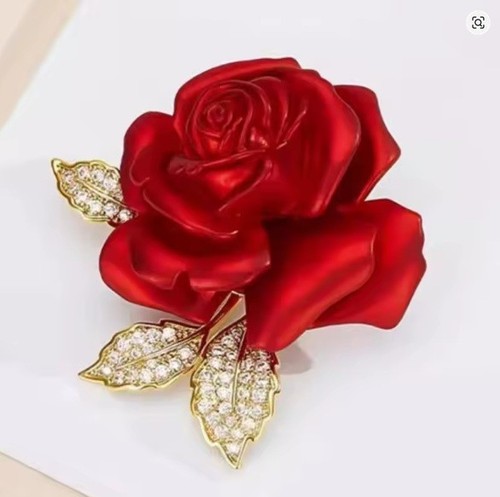 Elegant red rose - rose, brooch