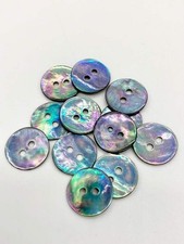12 x Real Shell Buttons 2-Hole Buttons 14mm Blue Mother-of-Pearl.