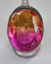 Statement Ring. Watermelon Tormaline Pink and Yellow Silver Ring .Size O