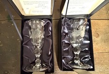 Caithness Crystal Engraved Christmas Goblets Limited Edition 1980 & 1981 Boxed