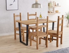 Modern Rectangular Dining Table with 4/6 Solid Pine Chairs - Antique Pine Finish