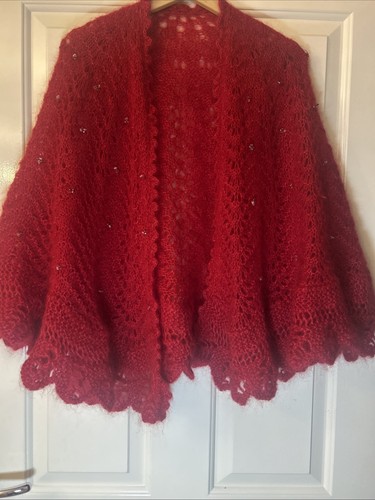 Hand knitted beaded red - red, lace