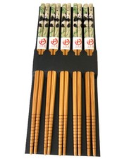5 Pairs Bamboo Chopsticks Reusable Wooden Panda Design Japanese Chinese Utensils