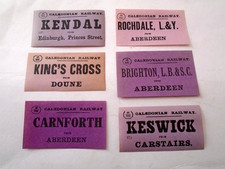 Caledonian Railway luggage labels. Kendal, Keswick, Rochdale, Carnforth, King's