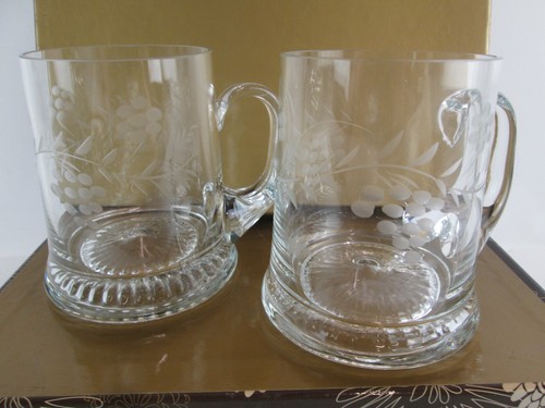 Pair vintage etched glass - vintage,