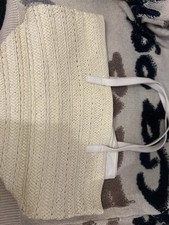 Primark Woven straw beige beach bag With Zip And White Bag Straps