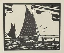 DEAL LUGGER, By WILKINSON : 1922 Ship, Boat, Boats, Boating, Woodcut Print