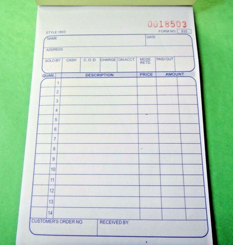 New sales order book receipt - book,