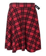 New Womens Plain & Tartan Printed Flared Knee Length Flared Skater Short Skirt 