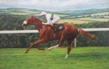English EQUESTRIAN PORTRAIT Oil Painting HORSE RACING Lestor Piggott Interest