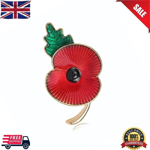 Red flower brooch badge - flower, gold