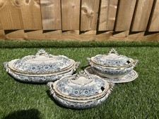 Keeling & Co STIRLING BLUE:  3 x Antique Covered Serving Dishes / Tureens
