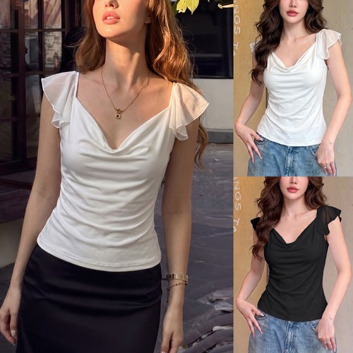 Womens ruffle chiffon - chiffon, v-neck