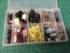 box of electrical components switches relays etc..