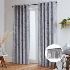 Crushed Velvet Curtains Pair Tape Top Fully Lined- Black - Silver - White