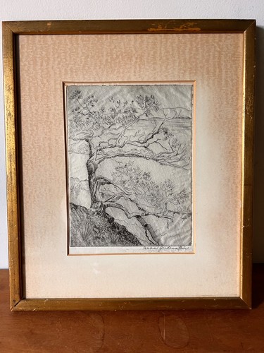 Vtg framed etching pencil - vtg,