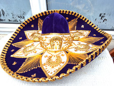 LARGE VINTAGE MEXICAN SOMBRERO SALAZAR YEPEZ HATS MARIACHI HAT in PURPLE & GOLD