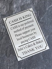 Metal Sign Cash Is King Payment Take Away Pizza Chip Café Shop Business Work A54