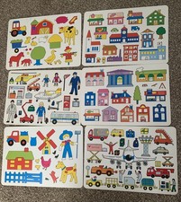 Set of 6 A4 Art Template children’s Stencils with play sheets farm vehicles etc 