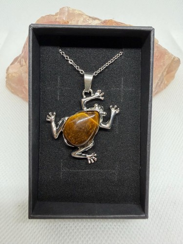 Tigers eye frog necklace - tigers,