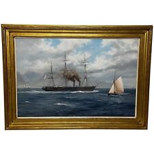Large Marine Oil Painting HMS Warrior First Ironclad Ship By John Steven Dews