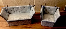 Dolls house 1:12 ARTISAN  Silk Knoll Sofa and Chair, Blue 1/12 scale  - Pretty 