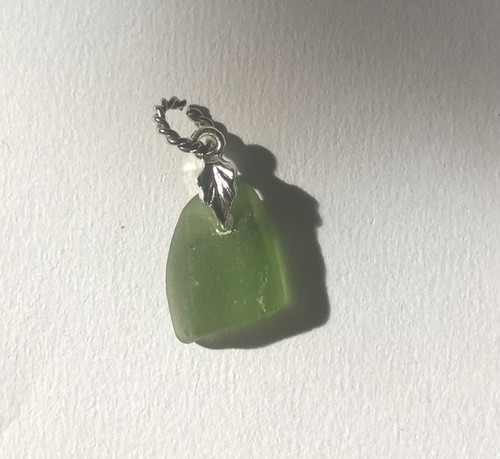 Green sea glass pendant boho - green,