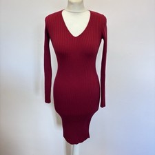 Wolford Jumper Dress Size XS Red Ribbed V Neck Body Con Autumn Wool Blend