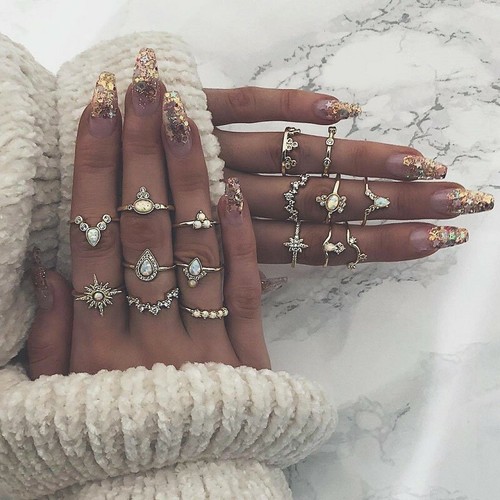 Ring set boho rings gold - set,