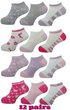 Girls Trainer Socks Children's Funky Design Shoe Liners Sports Wear 12 PAIRS