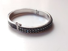 Swarovski Clamper Style Snap Clasp Bracelet Chic Crystal Sparkly Black Silver