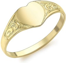 9ct Yellow Gold Heart Signet Pinkie Ring Hallmarked Ladies / Child