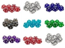 Poly GEM Dice D20's. Various Colours packs of 6. TWENTY sided.