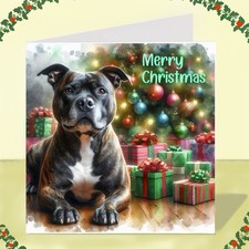 Staffordshire Bull Terrier Dog Christmas Card, Staffie