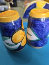 Salt and Pepper Shakers Hand Painted Ceramic Blue Yellow Floral Vintage Pair