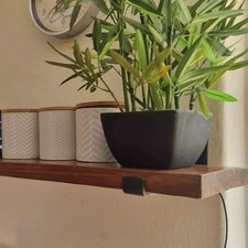 Upcycled scaffold board shelving and brackets stained in antique pine