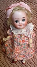 Cute 7" Googly-Eye Walther & Sohn Antique Doll #208 with crown symbol circa1920
