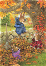 Vintage Bunny Autumn Leaves