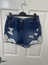 Women’s Jean shorts distressed floral lace - Papaya - Size 8