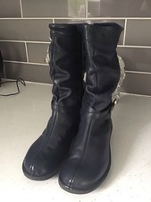 MOSHULU - DARK BLUE SLOUCHY, MID LENGTH,  LEATHER BOOTS SIZE 6