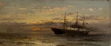 ANTIQUE OIL PAINTING Fine Maritime Cabinet Painting MAX CROUSE 1861-1931