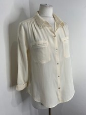 PYRUS 100% silk button front blouse top S 8 10 VGC A line collared cream