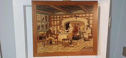 Vtg marquetry framed wood - ,