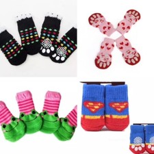 4 Pet Socks Puppy Dog Soft Warm Cotton Anti-Slip Pink Heart Black Frog Superman