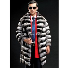 Luxury Men Coat Imitation Mink Fur Jackets Warm Winter Striped Mid Length Casual